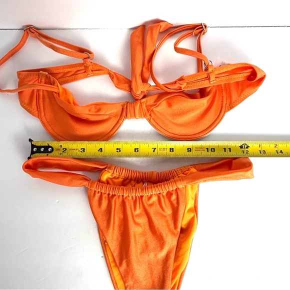 Bikini Set Swimsuit Orange  Underwire Top High waisted Bottom Tie Back Size S - Picture 10 of 10